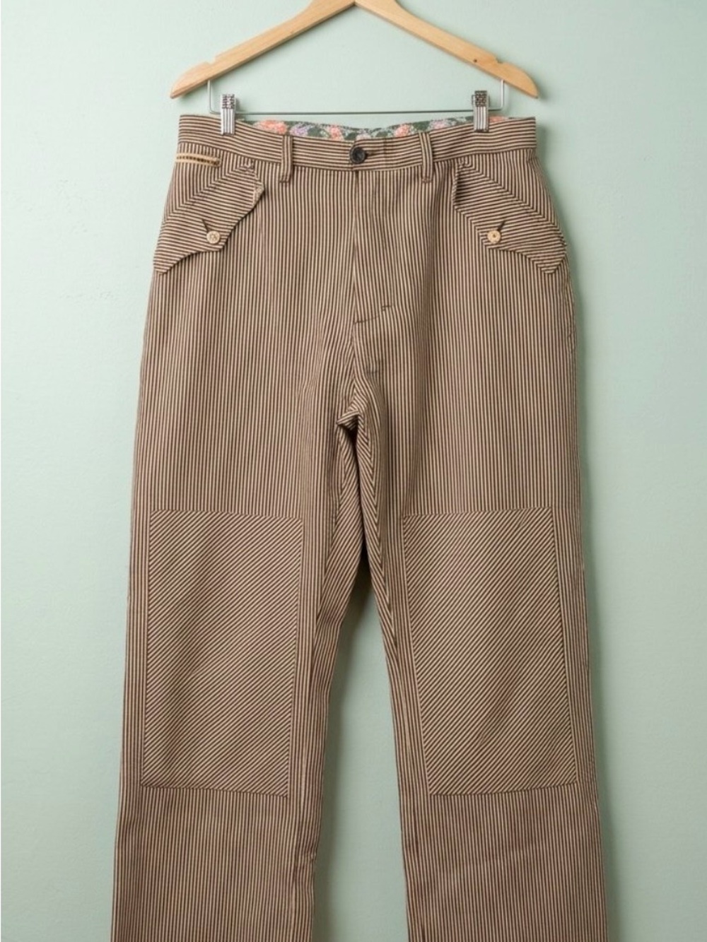 Triko Wide Leg Striped Work-Inspired Pants - Brown, European size 38